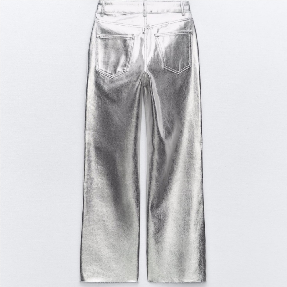 Zara Metallic High Rise Straight Cut Jeans - Picture 15 of 15